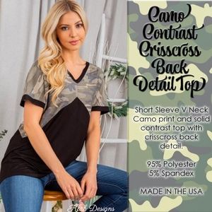 Camo Contrast Crisscross Back Detail Top